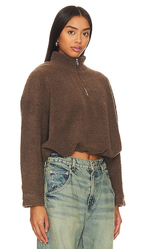 LNA Sherpa Half Zip Pullover in Brown