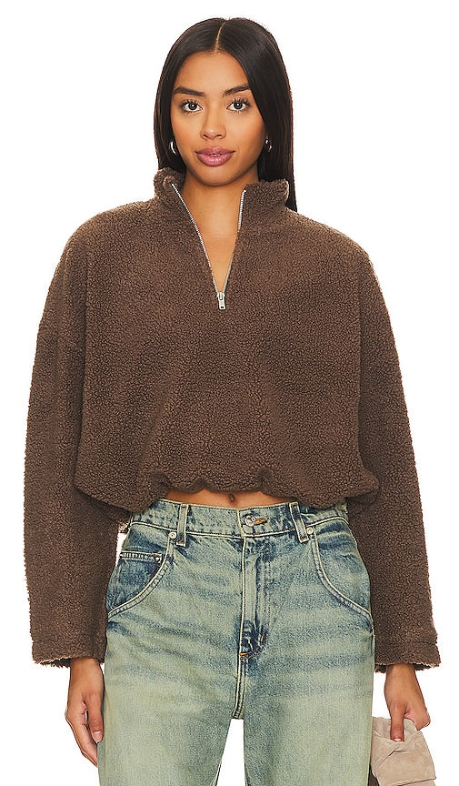 LNA Sherpa Half Zip Pullover in Brown - Pull LNA Sherpa à demi-fermeture éclair en marron - LNA 棕色仿羊羔绒半拉链套头衫 - LNA Sherpa Pullover mit halbem Reißverschluss in Braun - LNA Sherpa 하프 지퍼 풀오버 ​​브라운 색상 - Pullover con mezza zip LNA Sherpa in marrone