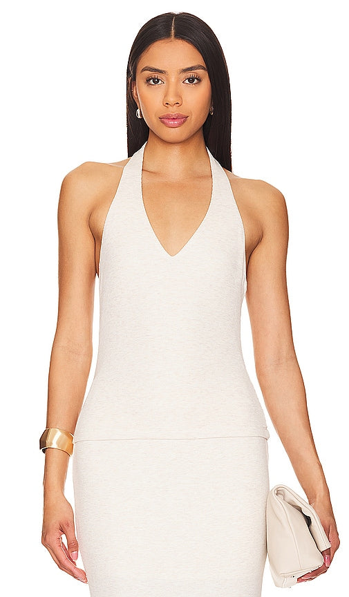 LNA Sophie Rib Halter Top in White - LNA Sophie - Haut dos nu côtelé en blanc - LNA Sophie 白色罗纹挂脖上衣 - LNA Sophie Rib Neckholder-Top in Weiß - LNA Sophie 립 홀터 탑 화이트 색상 - Top LNA Sophie a coste con scollo all'americana in bianco