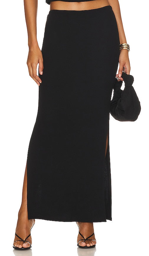 LNA Steph Ribbed Skirt in Black