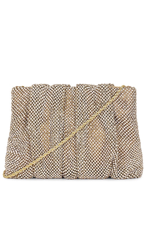 Loeffler Randall Crystal Gathered Flat Clutch in Metallic Gold