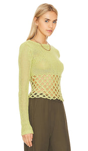 Lovers and Friends Clara Cropped Fishnet Pullover in Green