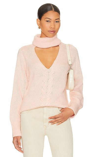 Lovers and Friends Deidra Cut Out Turtleneck Pullover in Blush - Lovers and Friends - Pull à col roulé découpé Deidra - Blush - 恋人和朋友 Deidra 剪裁出腮红高领套头衫 - Lovers and Friends Deidra Rollkragenpullover mit Cut-Outs in Blush - Lovers and Friends Deidra 컷아웃 터틀넥 풀오버 in Blush - Lovers and Friends Deidra Pullover a collo alto con tagli in blush