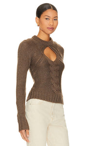 Lovers and Friends Emory Keyhole Cable Pullover in Brown