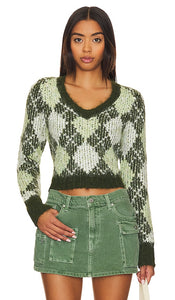 Lovers and Friends Tanessa Argyle Sweater in Green - Lovers and Friends - Pull Tanessa Argyle en vert - Lovers and Friends Tannessa Argyle 绿色毛衣 - Lovers and Friends Tanessa Argyle Pullover in Grün - Lovers and Friends Tanessa 아가일 스웨터 그린 색상 - Maglione Tanessa Argyle per amanti e amici in verde