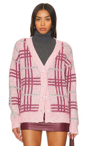 Lovers and Friends Damia Plaid Cardigan in Rose - Lovers and Friends - Cardigan à carreaux Damia en rose - 恋人和朋友 Damia 玫瑰色格子开衫 - Lovers and Friends Damia karierter Cardigan in Rose - Lovers and Friends 다미아 플레이드 가디건 - Cardigan scozzese Lovers and Friends Damia in rosa