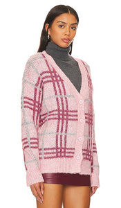 Lovers and Friends Damia Plaid Cardigan in Rose