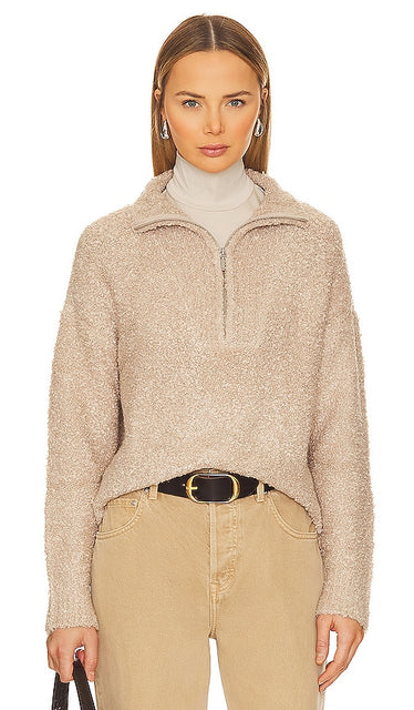 Lovers and Friends Annika Half Zip Sweater in Beige - Lovers and Friends Annika Pull demi-zippé en beige - Lovers and Friends Annika 米色半拉链毛衣 - Lovers and Friends Annika Pullover mit halbem Reißverschluss in Beige - Lovers and Friends Annika 하프 집업 스웨터베이지 색상 - Maglione con mezza zip Lovers and Friends Annika in beige