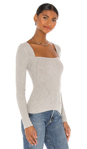 Lovers and Friends Tie Back Fitted Rib Sweater in Grey