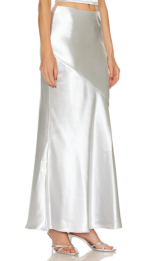 LPA Amalia Maxi Skirt in Metallic Silver