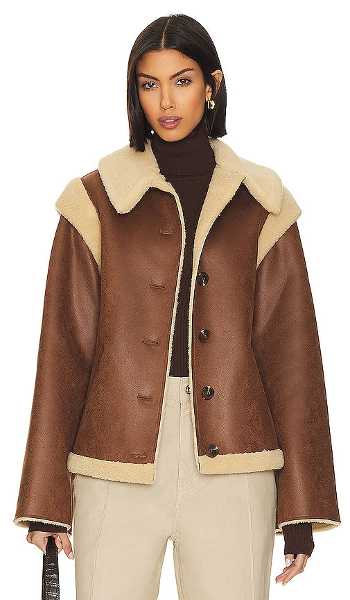 LPA Bona Shearling Jacket in Brown - Veste en peau lainée LPA Bona en marron - LPA Bona 棕色剪羊毛夹克 - LPA Bona Lammfelljacke in Braun - LPA BONA 시어링 재킷 브라운 색상 - Giubbotto in montone LPA Bona in marrone