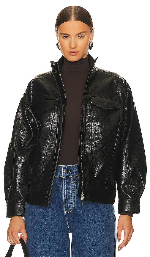 LPA Halle Faux Leather Bomber Jacket in Black - LPA Halle - Blouson aviateur en similicuir noir - LPA Halle 黑色人造皮革飞行员夹克 - LPA Halle Kunstleder-Bomberjacke in Schwarz - LPA Halle 인조 가죽 보머 재킷블랙 색상 - Giubbotto bomber in ecopelle LPA Halle in nero