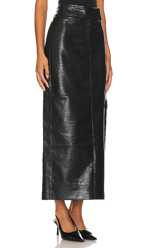 LPA Halle Faux Leather Maxi Skirt in Black