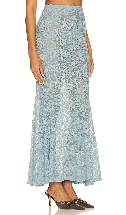 LPA Serafina Lace Maxi Skirt in Baby Blue