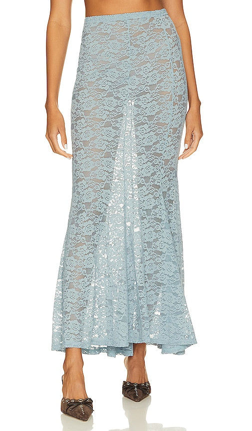 LPA Serafina Lace Maxi Skirt in Baby Blue - Jupe longue en dentelle LPA Serafina en bleu bébé - LPA Serafina 淡蓝色蕾丝长裙 - LPA Serafina Spitzen-Maxirock in Babyblau - LPA Serafina 레이스 맥시 스커트 - Gonna lunga in pizzo LPA Serafina in celeste