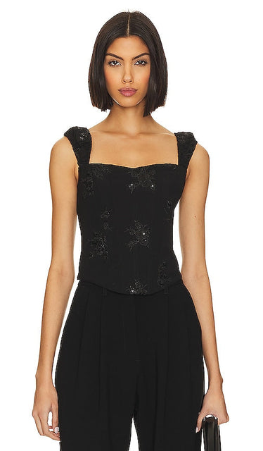 LPA Yvanna Embroidered Corset Top in Black - LPA Yvanna - Haut corset brodé en noir - LPA Yvanna 黑色刺绣紧身胸衣 - LPA Yvanna besticktes Korsett-Oberteil in Schwarz - LPA Yvanna 자수 코르셋 탑 색상 - Top a corsetto ricamato LPA Yvanna in nero