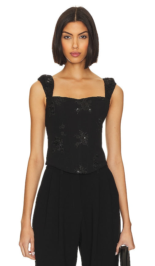 LPA Yvanna Embroidered Corset Top in Black - LPA Yvanna - Haut corset brodé en noir - LPA Yvanna 黑色刺绣紧身胸衣 - LPA Yvanna besticktes Korsett-Oberteil in Schwarz - LPA Yvanna 자수 코르셋 탑 색상 - Top a corsetto ricamato LPA Yvanna in nero