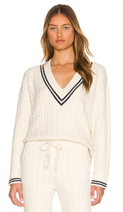 LPA Ciao Cable V Neck Sweater in Ivory