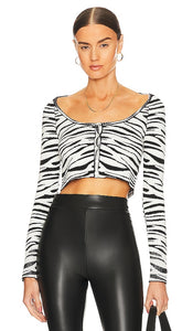 LPA Rizzo Zebra Jacquard Cropped Cardigan in Black,White