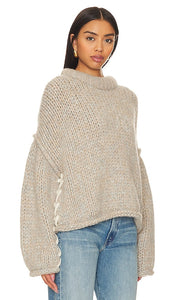LUNYA Lofty Wool Whip Stitch Pullover Sweater in Light Grey