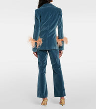 La DoubleJ Feather-trimmed cotton velvet blazer