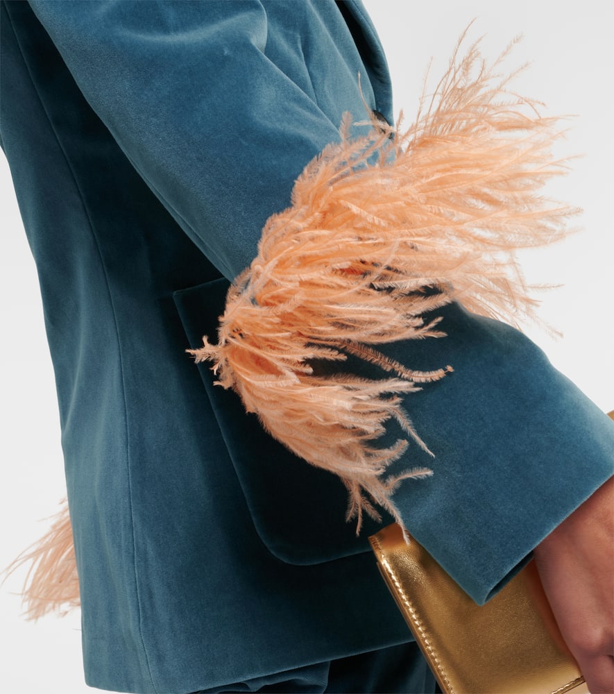 La DoubleJ Feather-trimmed cotton velvet blazer