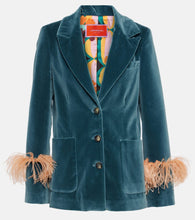 La DoubleJ Feather-trimmed cotton velvet blazer