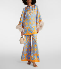 La DoubleJ Printed feather-trimmed silk minidress