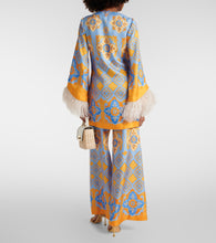 La DoubleJ Printed feather-trimmed silk minidress