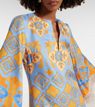La DoubleJ Printed feather-trimmed silk minidress