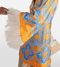 La DoubleJ Printed feather-trimmed silk minidress