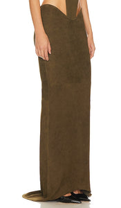 LaQuan Smith Maxi Skirt in Olive