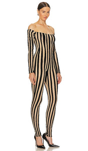 LaQuan Smith Off Shoulder Catsuit With Zipper Detail in Black