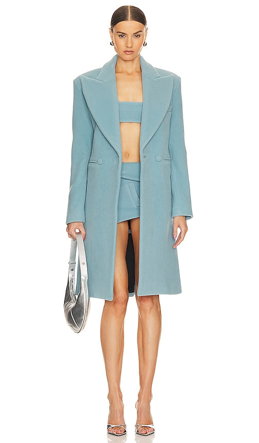 LaQuan Smith Oversized Double Faced Wool Coat in Baby Blue - LaQuan Smith Manteau surdimensionné en laine double face en bleu bébé - LaQuan Smith 淡蓝色超大双面羊毛大衣 - LaQuan Smith Übergroßer doppelseitiger Wollmantel in Babyblau - LaQuan Smith 오버사이즈 더블 페이스 울 코트베이비 블루 색상 - Cappotto oversize in lana double face LaQuan Smith in celeste