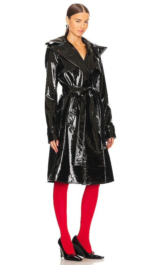 LaQuan Smith Patent Leather Trench Coat in Black