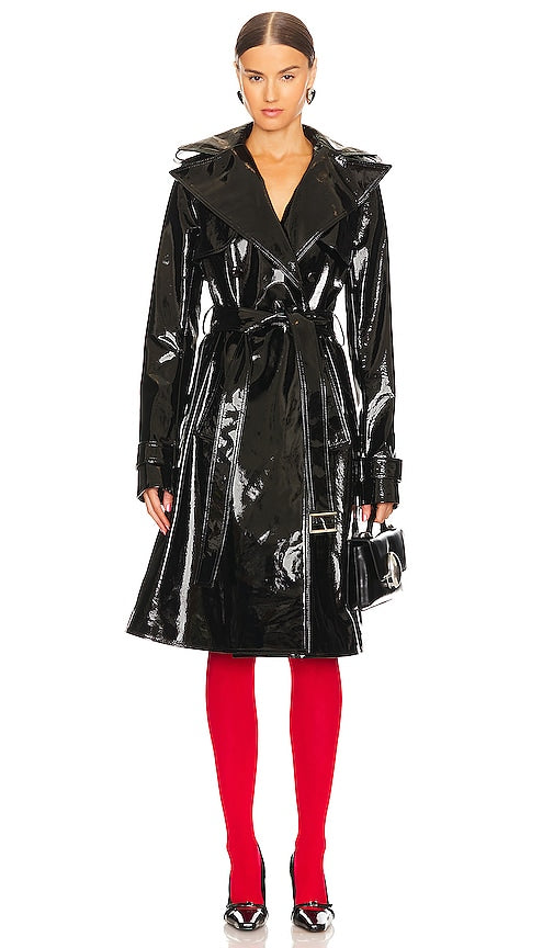 LaQuan Smith Patent Leather Trench Coat in Black - Trench-coat en cuir verni LaQuan Smith en noir - LaQuan Smith 黑色漆皮风衣 - LaQuan Smith Lackleder-Trenchcoat in Schwarz - LaQuan Smith 페이턴트 가죽 트렌치코트블랙 색상 - Trench in pelle verniciata LaQuan Smith in nero
