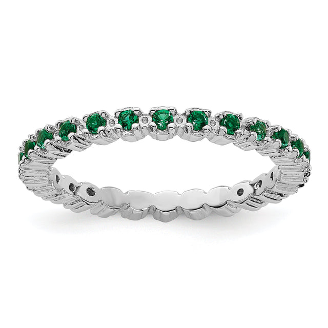 Lab Created Emerald Sterling Silver Stackable Eternity Ring | Size 10
