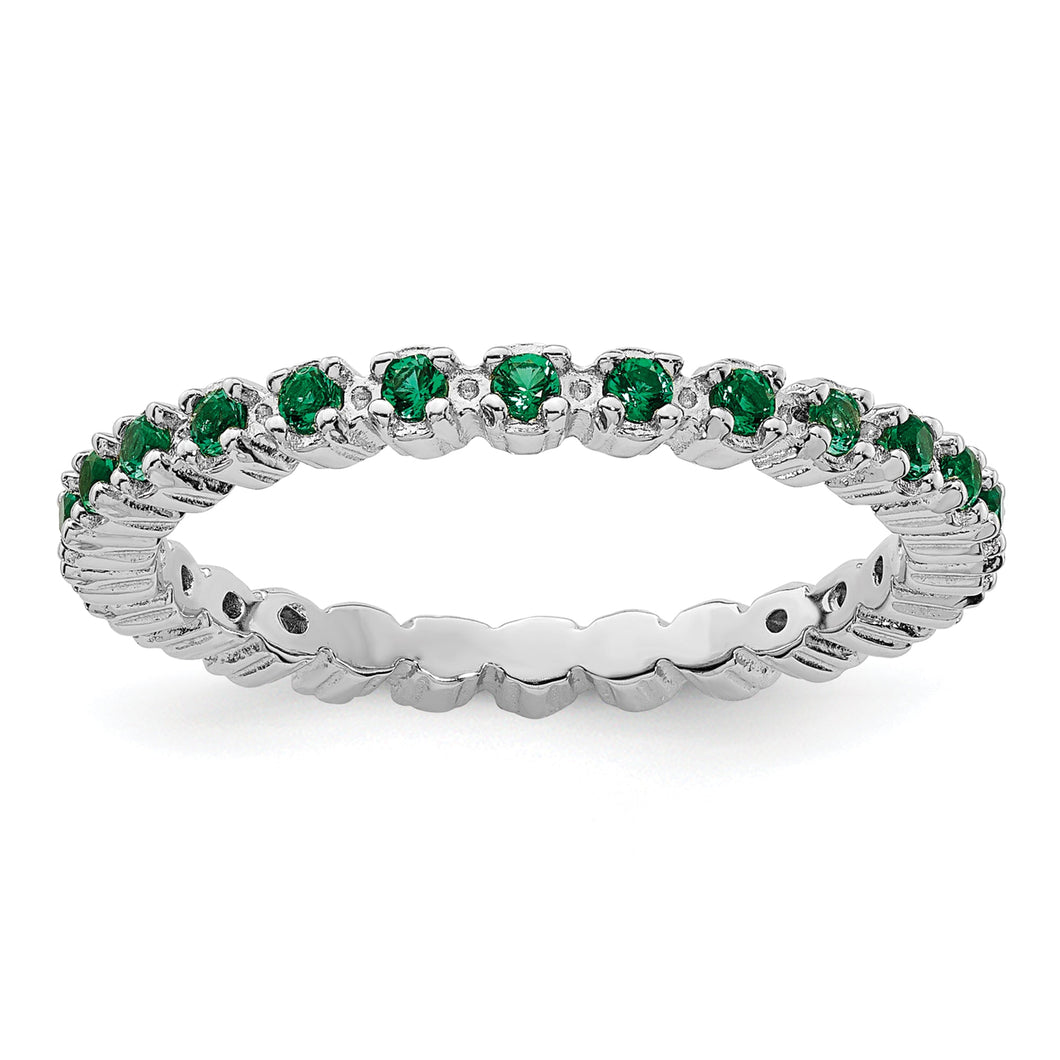 Lab Created Emerald Sterling Silver Stackable Eternity Ring | Size 10