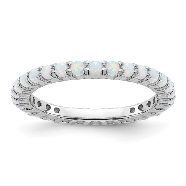 Lab Created Opal Sterling Silver Stackable Eternity Ring | Size 6