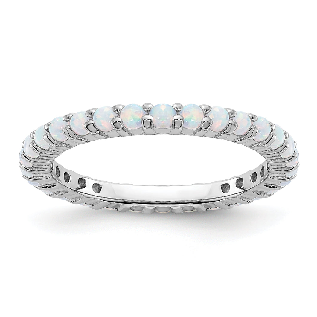 Lab Created Opal Sterling Silver Stackable Eternity Ring | Size 6