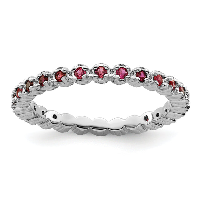Lab Created Ruby Sterling Silver Stackable Eternity Ring | Size 9