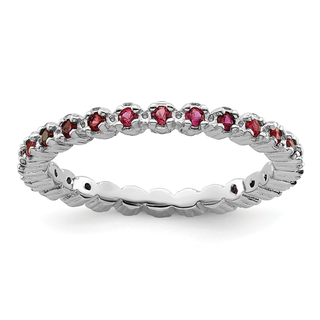 Lab Created Ruby Sterling Silver Stackable Eternity Ring | Size 9