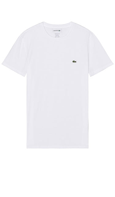 Lacoste Crew Neck Pima Cotton Jersey T-Shirt in White - Lacoste - T-shirt ras de cou en jersey de coton Pima - Blanc - Lacoste 白色圆领比马棉平纹针织 T 恤 - Lacoste T-Shirt aus Pima-Baumwolljersey mit Rundhalsausschnitt in Weiß - Lacoste 크루넥 피마 코튼 저지 티셔츠화이트 색상 - T-shirt Lacoste girocollo in jersey di cotone Pima di colore bianco