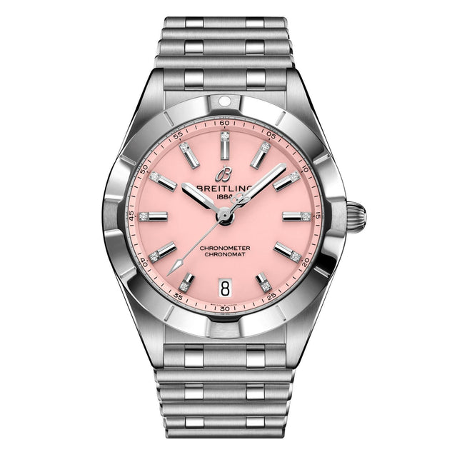 Ladies' Breitling Chronomat 32 Diamond Pink Dial Stainless Steel Watch A77310101K1A1