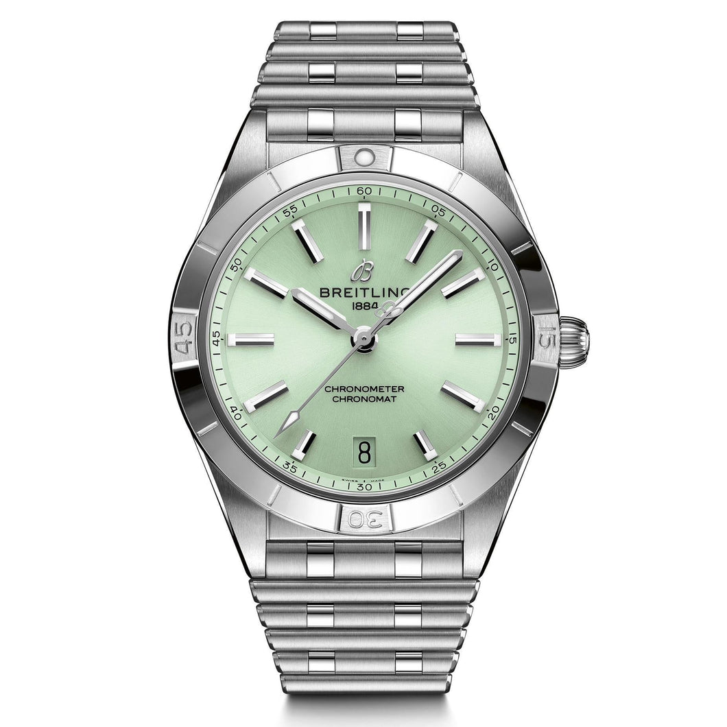 Ladies' Breitling Chronomat Automatic 36 Green Dial Stainless Steel Watch A10380101L1A1