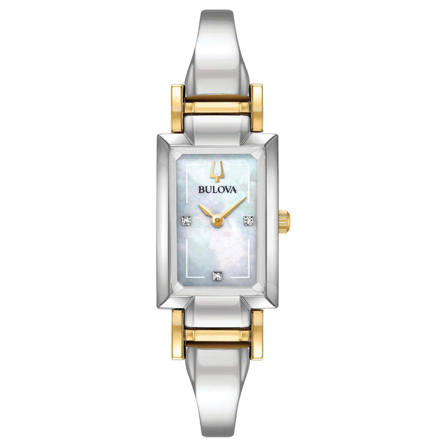 Ladies' Bulova Classic Diamond Accent Two-Tone Stainless Steel Half-Bangle Watch | 18x33mm | 98P188