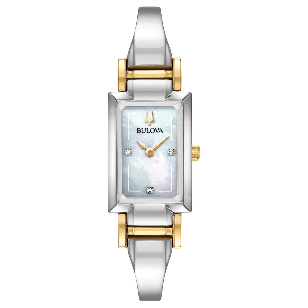 Ladies' Bulova Classic Diamond Accent Two-Tone Stainless Steel Half-Bangle Watch | 18x33mm | 98P188
