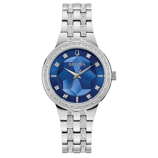 Ladies' Bulova Crystal Phantom Blue Dial Stainless Steel Watch | 32.5mm | 96L276