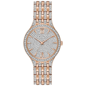 Ladies' Bulova Crystal Rose Gold-Tone Stainless Steel Watch | 32mm | 98L235