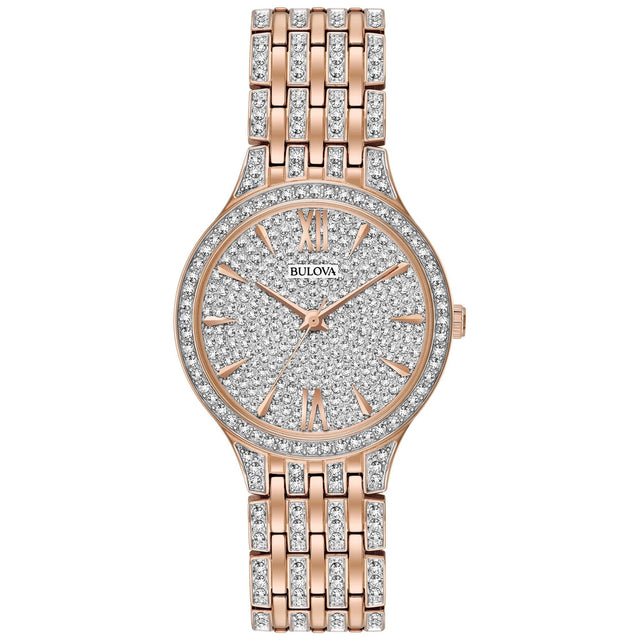 Ladies' Bulova Crystal Rose Gold-Tone Stainless Steel Watch | 32mm | 98L235